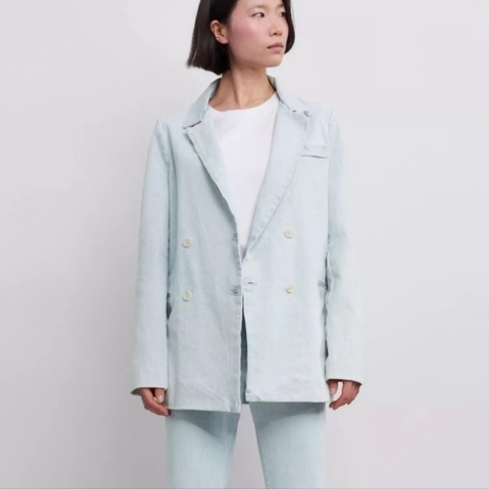 Levi's Light Blue Double Breasted Winter Blazer With Jeans To Match Size Large
